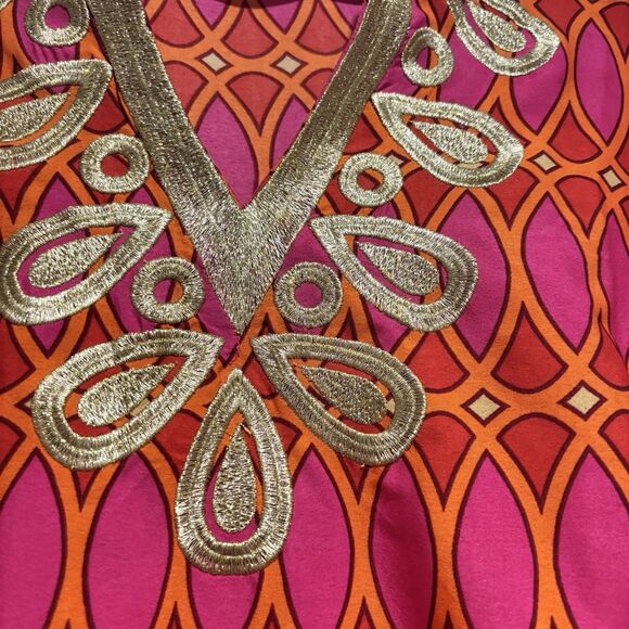 MUDPIE Embroidered Colorful Pink Orange Gold Balloon Sleeve Cover Up Tunic Sz S - Picture 5 of 7